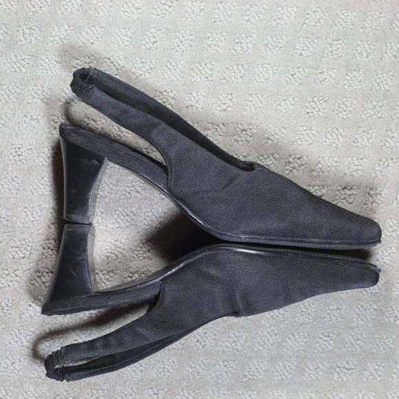 Liz Claiborne "Elegance" Sie 7.5 Black Fabric Slingback Square Toe Heels - Picture 5 of 7